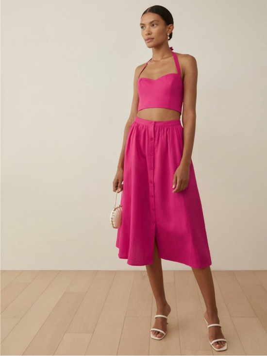 Reformation Dresses & Skirts - (Reformation) Hot Pink Button-Front Midi Skirt Set